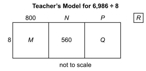 Quick! a teacher drew an area model to find the value of 6, 986 divided by 8. determine the number