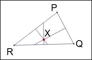 In triangle pqr, point x could represent a) the incenter b) the centroid c) the orthocenter d) t