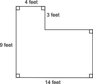 The figure shows a carpeted room. how many square feet of the room are carpeted? 96 square feet 114
