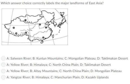 Which answer correctly labels the major landforms of east asia