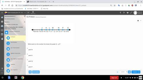 Which point on the number line shows the graph of