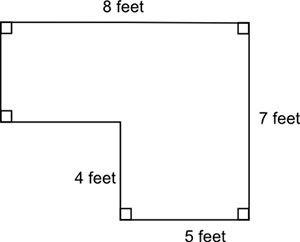 The figure shows a carpeted room. how many square feet of the room are carpeted? 30 square feet 44