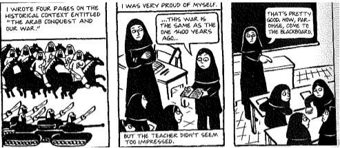 Read the excerpt from persepolis.which element best illustrate the central idea of these panels? a.