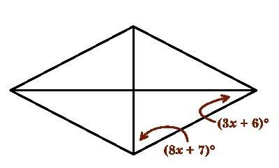 For which value of x is the figure a rhombus? a. x = 20.5 b. x = 2.6 c. x = 15.19 d. x = 7