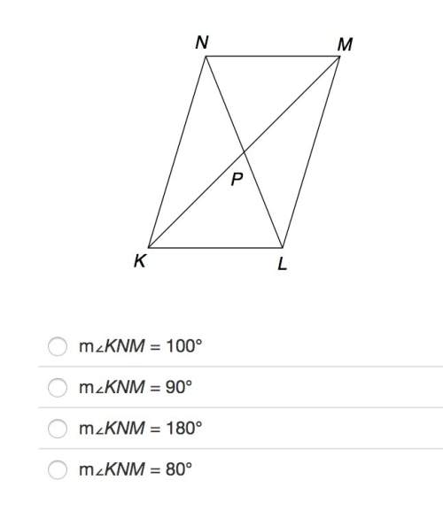 In parallelogram klmn, m∠klm=100°. identify m∠knm.