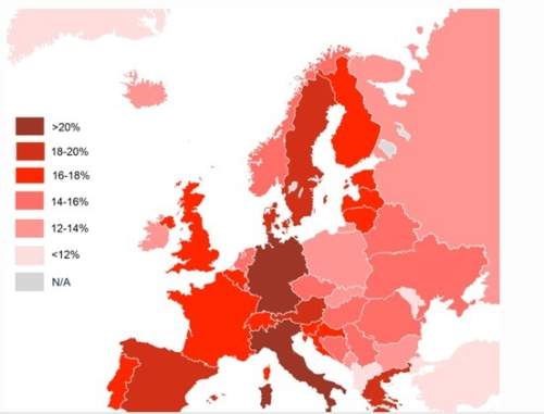 The map below shows the percentage of the european population that is over age 65. use the map to an