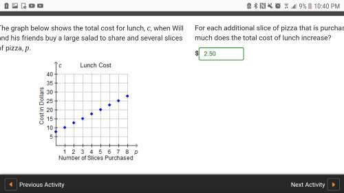 The graph below shows the total cost for lunch, c, when will and his friends buy a large salad to sh