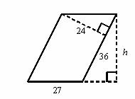 What is the height h of the parallelogram? not drawn to scale question 12 options: a. 32 b. 40.5 c