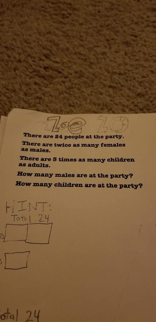 There are 24 people at a party twice many female as males and 5 times children as adults how many ma