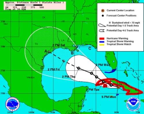 The following tracking model was created for hurricane ike on september 8, 2008. according to this
