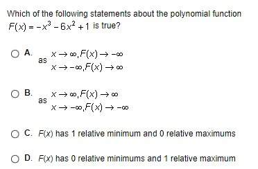 Will mark brainliest. which of the following statements about the polynomial function given is true?