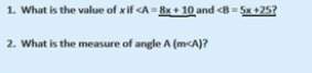 What is the angle measurement on question 2 x is 5