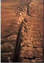 The image is an aerial photograph. what is the geological feature shown? a) a large fault on earth’