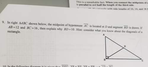 In right ∆abc shown below, the midpoint of hypotenuse ac is located at d and segment bd is drawn.if