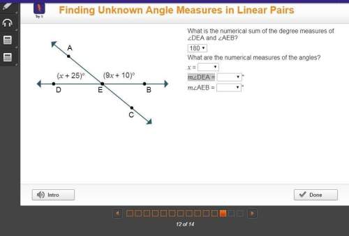 What are the numerical measures of the angles? x = m∠dea = °m∠aeb = °