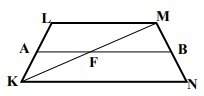 Given: klmn is a trapezoid, kl=mn,ab is a midsegment, a f=2, fb=5, mn=6 find: m∠n, m∠k, m∠l, and m