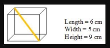 What is the length of the diagonal for the given rectangular prism to the nearest whole unit? 8 cm