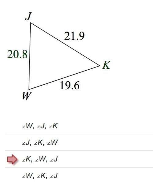 Identify the sequence that lists the angles of △jkw in order from largest to smallest. the answer wi
