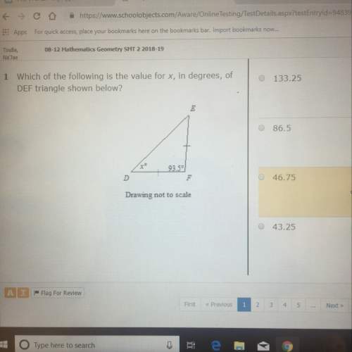 Which of the following is the value of x, in degrees, of def triangle shown below