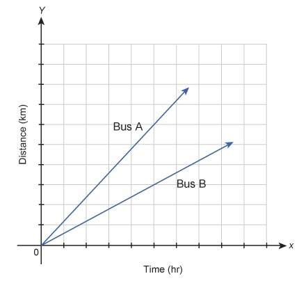 The graph shows the distances traveled by two buses. he equation y = 55x represents the distance, y,