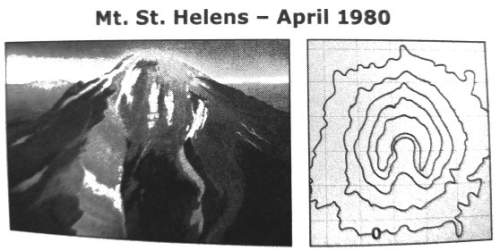 Prior to the mt. st. helens eruption on may 18, 1980, satellite and topographic views of the volcano