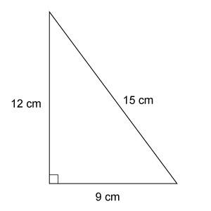 What is the area of this triangle? a=b x h ÷ 2 54 cm² 90 cm² 108 m² 216 m²