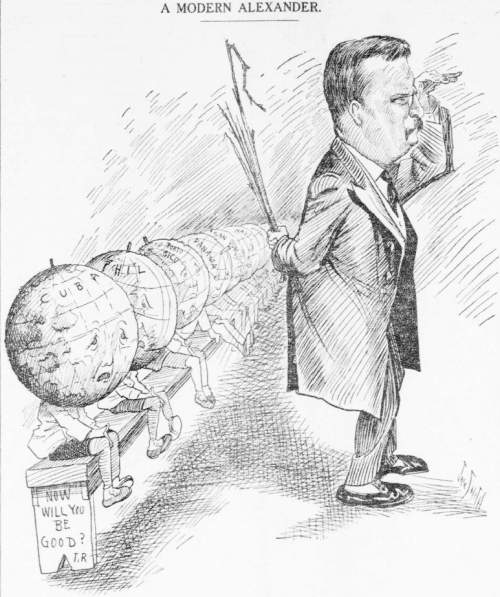 According to this cartoon, is the world is support of the united states under teddy roosevelt and hi