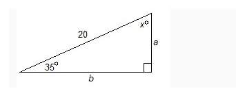 In this triangle which of the following is true? a. the measure of x is 55 degrees and a = 11.40 b