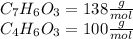 C_7H_6O_3 = 138\frac{g}{mol}\\ C_4H_6O_3 = 100\frac{g}{mol}