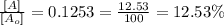 \frac{[A]}{[A_o]}=0.1253=\frac{12.53}{100}=12.53\%