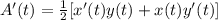 A'(t)=\frac{1}{2}[x'(t)y(t)+x(t)y'(t)]