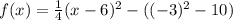 f(x)=\frac{1}{4}(x-6)^{2}-((-3)^{2}-10)