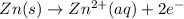 Zn(s)\rightarrow Zn^{2+}(aq)+2e^{-}