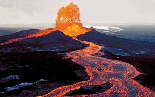 The  volcano type is very broad and large in diameter, with very gently sloping sides. it must have