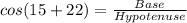 cos(15+22)=\frac{Base}{Hypotenuse}