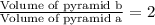\frac{\text{Volume of pyramid b}}{\text{Volume of pyramid a}}=2