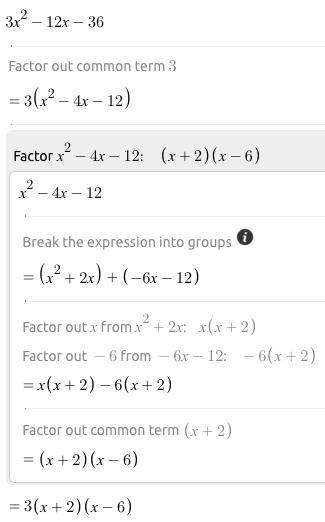 Factor 3x^2 – 12x – 36?   and 7x^2 – 31x – 20?