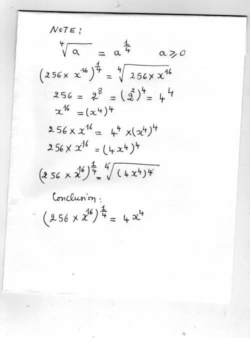 Which expression is equivalent to (256x^16)^1/4?