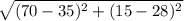 \sqrt{(70-35)^{2}+(15-28)^{2}}