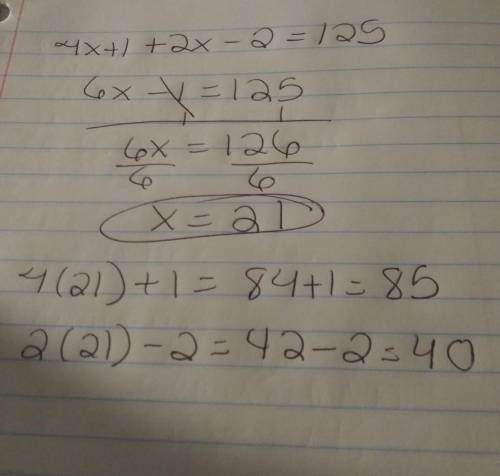 Sxt=4x+1 qxs=2x-2 qxt=125° what’s the value of x