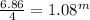\frac{6.86}{4}= 1.08^{m}