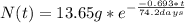 N(t)=13.65 g*e^{-\frac{-0.693*t}{74.2 days} }