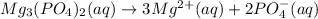 Mg_3(PO_4)_2(aq)\rightarrow 3Mg^{2+}(aq)+2PO_{4}^-(aq)