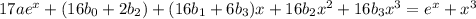 17ae^x+(16b_0+2b_2)+(16b_1+6b_3)x+16b_2x^2+16b_3x^3=e^x+x^3