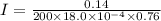 I = \frac{0.14}{200\times 18.0\times 10^{-4} \times 0.76}