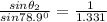 \frac {sin\theta_2}{sin{78.9}^0}=\frac {1}{1.331}