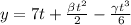 y = 7t +\frac{ \beta t^2}{2} - \frac{\gamma t^3}{6}