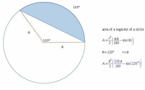 Express answer in exact form. show all work for full credit. a segment of a circle has a 120 arc and