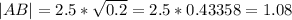 |AB|= 2.5* \sqrt{0.2}=2.5*0.43358=1.08