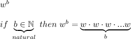 w^b\\\\if\ \underbrace{b\in\mathbb{N}}_{natural}\ then\ w^b=\underbrace{w\cdot w\cdot w\cdot ...w}_{b}